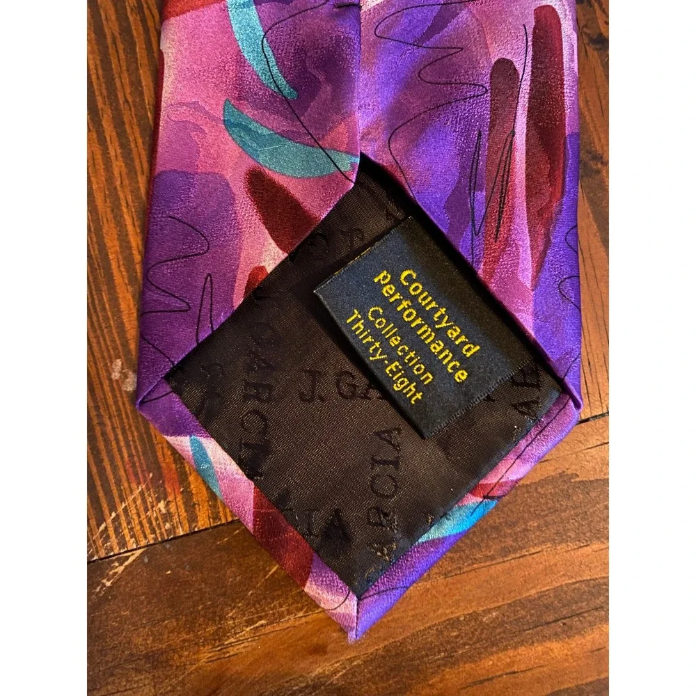 J Garcia Silk Tie Courtyard Performance Collection 38‎ Abstract Purple Teal 2004